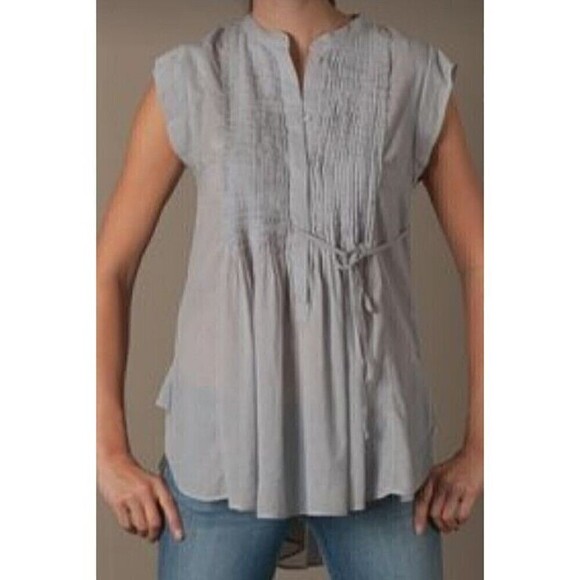 By Malene Birger Hinano Pintuck Top Dusty Gray S 36 Semi Sheer Lightweight - Picture 1 of 5